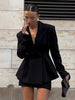 Women's Winter Polyester Solid Color Long Sleeve Office Suit Set Two Piece Outfit for Work Office in Black