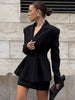 Women's Winter Polyester Solid Color Long Sleeve Office Suit Set Two Piece Outfit for Work Office in Black