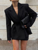 Women's Winter Polyester Solid Color Long Sleeve Office Suit Set Two Piece Outfit for Work Office in Black