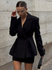 Women's Winter Polyester Solid Color Long Sleeve Office Suit Set Two Piece Outfit for Work Office in Black
