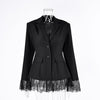 Women's Slim Fit Single Breasted Polyester Lace Blazer with Suit Collar Long Sleeves for Office in Winter Black White