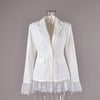 Women's Slim Fit Single Breasted Polyester Lace Blazer with Suit Collar Long Sleeves for Office in Winter Black White