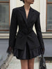 Women's Slim Fit Single Breasted Polyester Lace Blazer with Suit Collar Long Sleeves for Office in Winter Black White