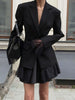 Women's Slim Fit Single Breasted Polyester Lace Blazer with Suit Collar Long Sleeves for Office in Winter Black White