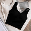 Women's Slim Fit Nylon Sleeveless Shoulder Strap Vest with Chest Pad and Letter Print for Summer in White