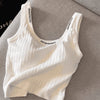 Women's Slim Fit Nylon Sleeveless Shoulder Strap Vest with Chest Pad and Letter Print for Summer in White