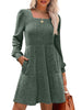 Women's Knit Dress, Square Neck, Long Sleeves and Tiered Skirt