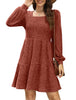 Women's Knit Dress, Square Neck, Long Sleeves and Tiered Skirt