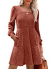 Women's Knit Dress, Square Neck, Long Sleeves and Tiered Skirt