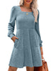 Women's Knit Dress, Square Neck, Long Sleeves and Tiered Skirt