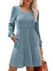 Women's Knit Dress, Square Neck, Long Sleeves and Tiered Skirt