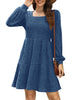 Women's Knit Dress, Square Neck, Long Sleeves and Tiered Skirt