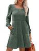 Women's Knit Dress, Square Neck, Long Sleeves and Tiered Skirt