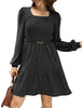 Women's Knit Dress, Square Neck, Long Sleeves and Tiered Skirt