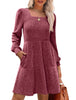 Women's Knit Dress, Square Neck, Long Sleeves and Tiered Skirt
