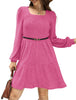 Women's Knit Dress, Square Neck, Long Sleeves and Tiered Skirt