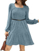 Women's Knit Dress, Square Neck, Long Sleeves and Tiered Skirt