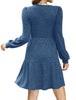 Women's Knit Dress, Square Neck, Long Sleeves and Tiered Skirt