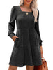Women's Knit Dress, Square Neck, Long Sleeves and Tiered Skirt