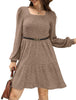 Women's Knit Dress, Square Neck, Long Sleeves and Tiered Skirt