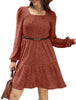 Women's Knit Dress, Square Neck, Long Sleeves and Tiered Skirt
