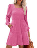 Women's Knit Dress, Square Neck, Long Sleeves and Tiered Skirt