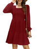 Women's Knit Dress, Square Neck, Long Sleeves and Tiered Skirt