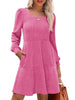 Women's Knit Dress, Square Neck, Long Sleeves and Tiered Skirt