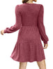 Women's Knit Dress, Square Neck, Long Sleeves and Tiered Skirt