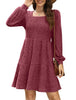 Women's Knit Dress, Square Neck, Long Sleeves and Tiered Skirt