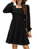 Women's Knit Dress, Square Neck, Long Sleeves and Tiered Skirt