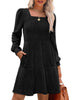 Women's Knit Dress, Square Neck, Long Sleeves and Tiered Skirt