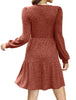 Women's Knit Dress, Square Neck, Long Sleeves and Tiered Skirt
