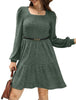 Women's Knit Dress, Square Neck, Long Sleeves and Tiered Skirt