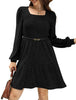 Women's Knit Dress, Square Neck, Long Sleeves and Tiered Skirt