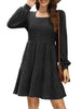 Women's Knit Dress, Square Neck, Long Sleeves and Tiered Skirt