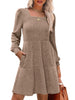 Women's Knit Dress, Square Neck, Long Sleeves and Tiered Skirt