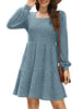Women's Knit Dress, Square Neck, Long Sleeves and Tiered Skirt