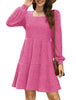 Women's Knit Dress, Square Neck, Long Sleeves and Tiered Skirt