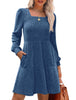 Women's Knit Dress, Square Neck, Long Sleeves and Tiered Skirt