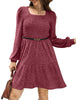 Women's Knit Dress, Square Neck, Long Sleeves and Tiered Skirt