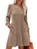 Women's Knit Dress, Square Neck, Long Sleeves and Tiered Skirt