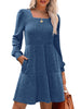 Women's Knit Dress, Square Neck, Long Sleeves and Tiered Skirt