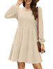 Women's Knit Dress, Square Neck, Long Sleeves and Tiered Skirt