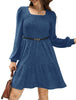Women's Knit Dress, Square Neck, Long Sleeves and Tiered Skirt