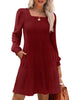 Women's Knit Dress, Square Neck, Long Sleeves and Tiered Skirt