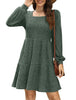 Women's Knit Dress, Square Neck, Long Sleeves and Tiered Skirt
