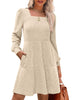 Women's Knit Dress, Square Neck, Long Sleeves and Tiered Skirt