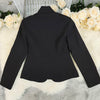 Women's Slim Fit Extra Thick Four-Sided Elastic Single Breasted Jacket with Stand Collar Long Sleeves Elegant Style for Fall in Black