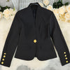 Women's Slim Fit Extra Thick Four-Sided Elastic Single Breasted Jacket with Stand Collar Long Sleeves Elegant Style for Fall in Black